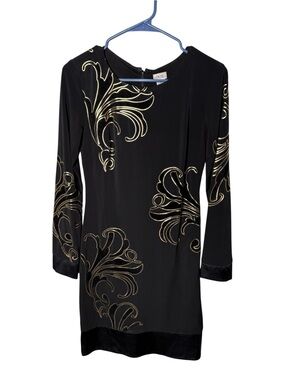 Cache Black Gold Size 2 Long Sleeve Silk Blend Dress